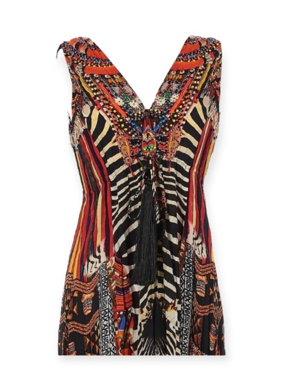 new Shahida Parides 𒀭 RHOBH Silk Crystal Tribal Print Maxi Dress 𒀭 Orange 00-12 - Picture 7 of 16